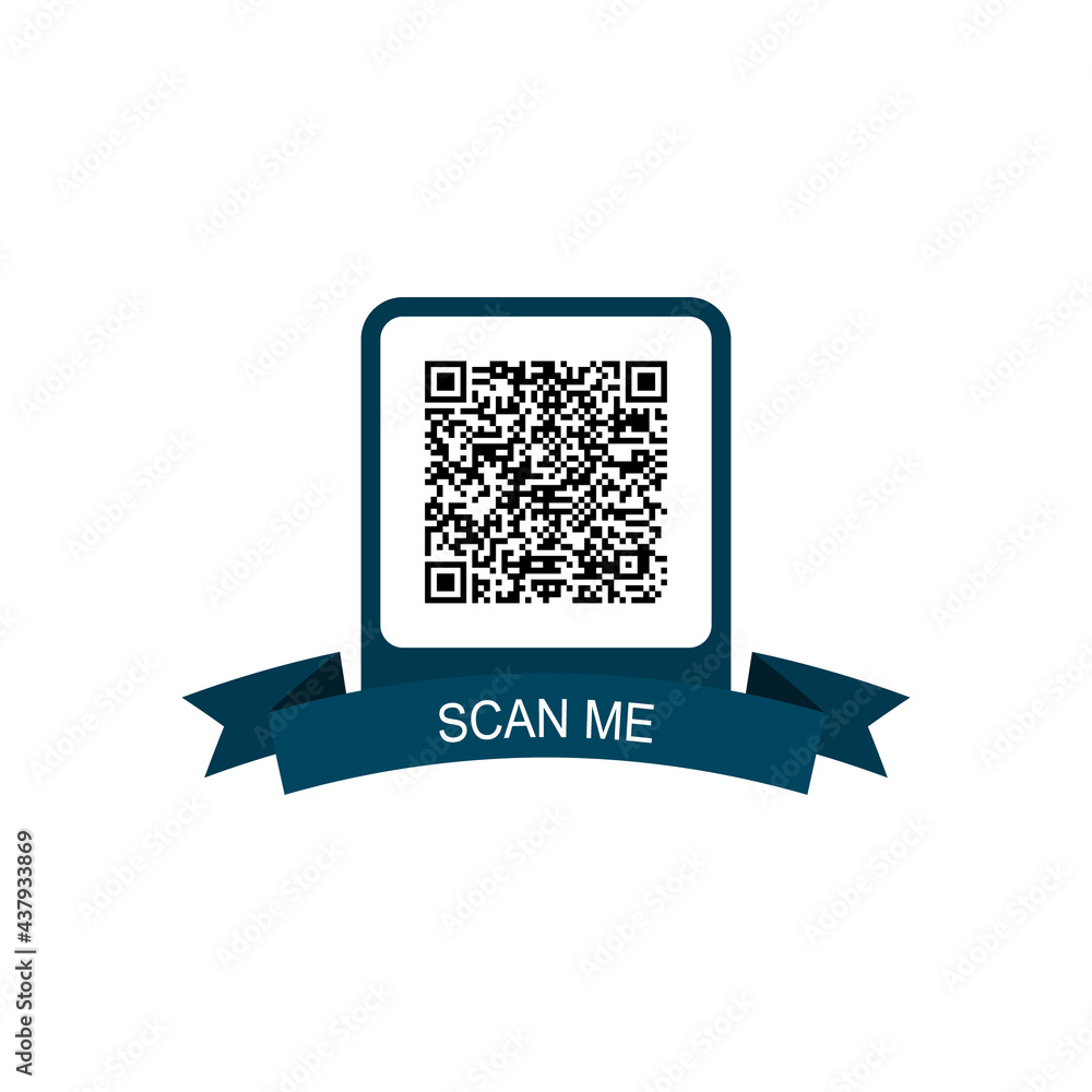 Poster dark blue frame with qr code icon. qr code for mobile app, payment and phone. scan me. vector illust