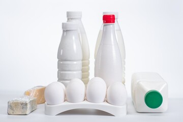 Milk eggs cheese fresh refrigerator. drink bottle