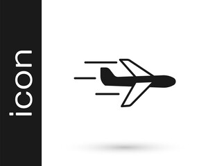 Black Plane icon isolated on white background. Flying airplane icon. Airliner sign. Vector
