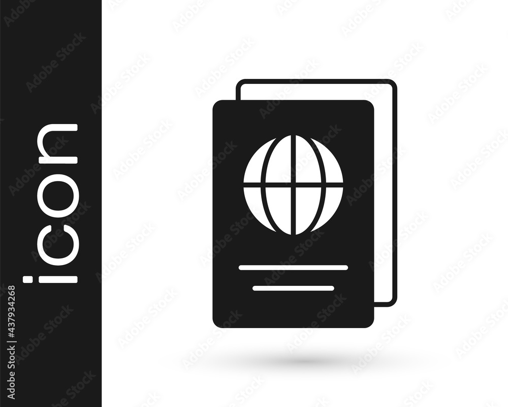 Poster black passport with biometric data icon isolated on white background. identification document. vecto