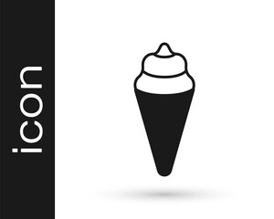 Black Ice cream in waffle cone icon isolated on white background. Sweet symbol. Vector