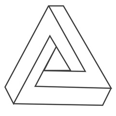 An Impossible 3D triangle optic illusion on white background