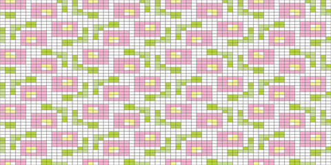 Pixel art. Organic motif, botanical motif background. Seamless pattern.Vector.ピクセルアートのスタイリッシュな有機的パターン