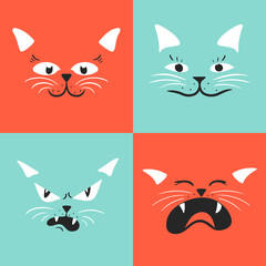 Draw vector face cat illustration vector set