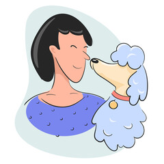 friendly domestic poodle hugs together with man cartoon cute vector illustration