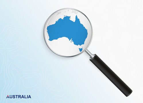 recommend clip art: Magnifier with map of Australia on abstract topographic background.
