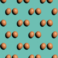 Seamless texture background pattern from eggs on a colored background. Minimal food concept.
