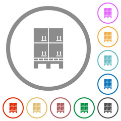 Pallet with boxes flat icons with outlines