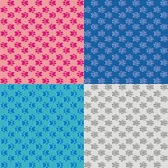 Wallpaper, set of four backgrounds with dog paws, different color variants, vector