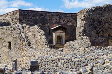 Famous landmark of ancient and historic city temple ruins with columns and walls on archeologic...