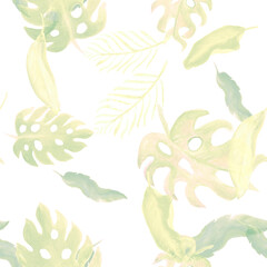 White Monstera Pattern Plant. Gray Seamless Jungle. Watercolor Jungle. Tropical Background. Floral Garden. Summer Textile. Botanical Jungle. Art Palm.