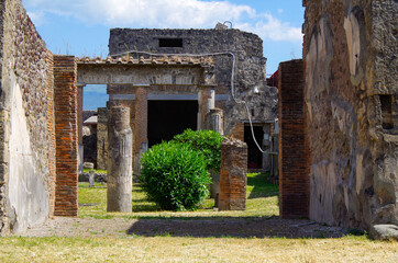 Famous landmark of ancient and historic city temple ruins with columns and walls on archeologic...