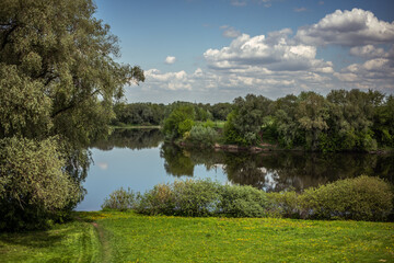 Beautiful natural view of the reversal of the river near the square of the suture