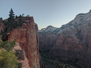 Zion National Park overlook of the red rock canyon and river below