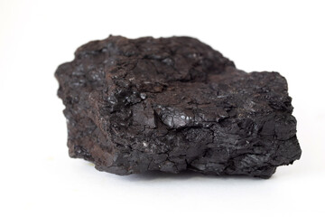 Natural black hard coal on white background