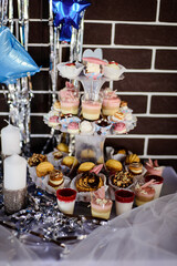 Delicious sweets on candy bar.  