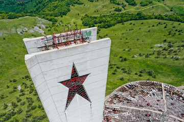 Bulgaria, abandoned Buzludzha building, communist congress monument.