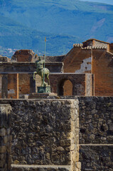 Famous landmark of ancient and historic city temple ruins with columns and walls on archeologic...