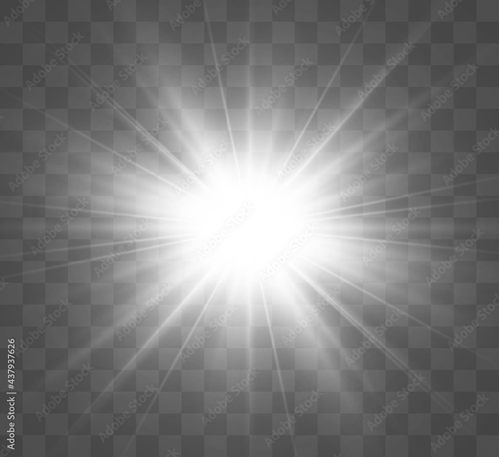 Poster special lens flash, light effect. the flash flashes rays and searchlight. illust.white glowing light