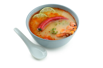Tasty Tom yum soup isolated on white background