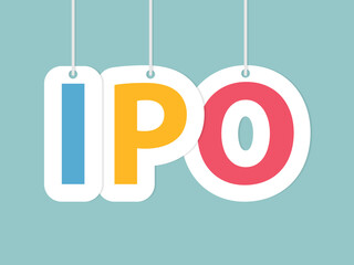 IPO (Initial Public Offering) made with colorful hanging letters- vector illustration