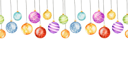 Set of watercolor Christmas balls isolated on white background.