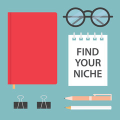 find your niche written in notebook - vector illustration