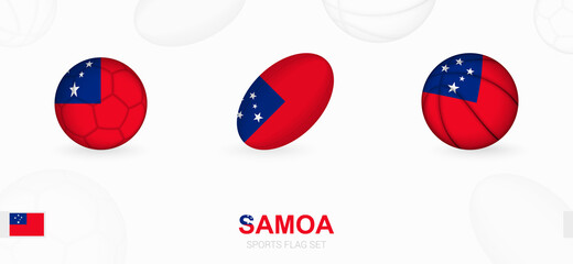 Fototapeta premium Sports icons for football, rugby and basketball with the flag of Samoa.
