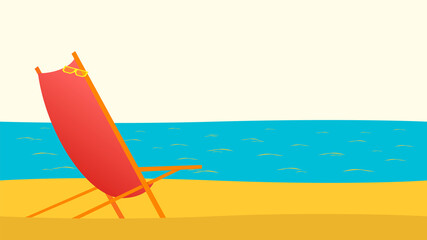 sun lounger with diving goggles on a sandy beach seashore, ripples, white sky