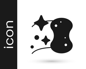 Black Sponge icon isolated on white background. Wisp of bast for washing dishes. Cleaning service logo. Vector