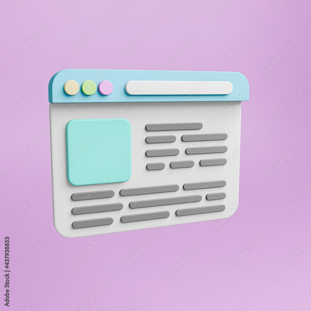 Poster 3d render browser page minimalistic