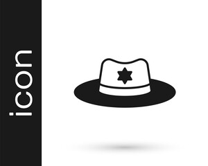 Black Sheriff hat with badge icon isolated on white background. Vector