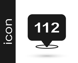 Black Telephone with emergency call 112 icon isolated on white background. Police, ambulance, fire department, call, phone. Vector