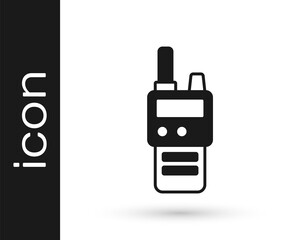 Black Walkie talkie icon isolated on white background. Portable radio transmitter icon. Radio transceiver sign. Vector