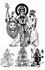 Fototapeta na wymiar A beautiful dark art illustrations of indian gods and goddesses
