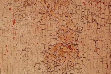 Texture of peeling paint on old wooden rustic material.