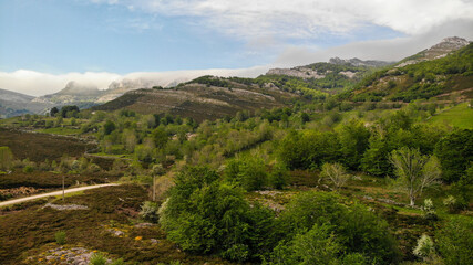 Fototapeta na wymiar Pasiega Mountains in the north of Spain from a Drone view