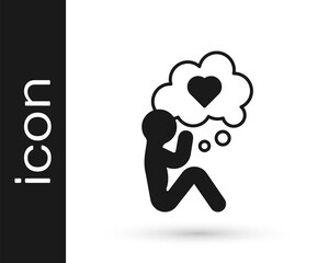 Black Human head with heart icon isolated on white background. Love concept with human head. Vector