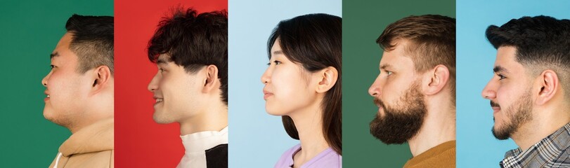 Collage of contemporary young men and women looking at profile