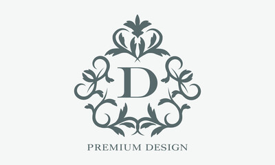 Premium linear logo. Exquisite monogram with letter D. Elegant icon. Luxury alphabet frame symbol.