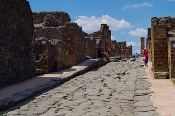 Famous landmark of ancient and historic city temple ruins with columns and walls on archeologic...