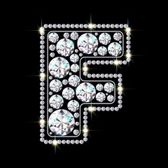 Letter F made from sparkling diamonds vector eps 10