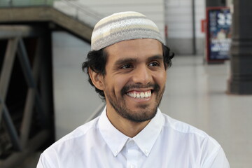 Man wearing traditional islamic skull cap