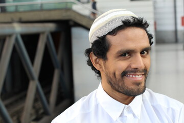 Man wearing traditional islamic skull cap