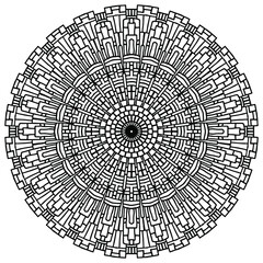 mandala with ornaments and abstract figures for coloring on a white background, vector