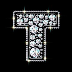 Letter T made from sparkling diamonds vector eps 10