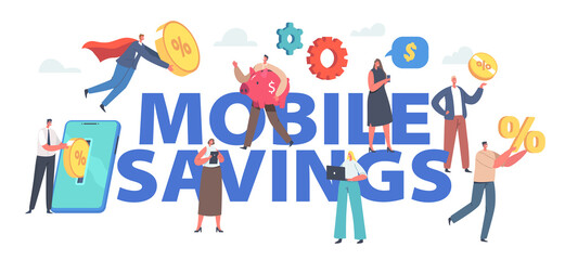 Mobile Savings Concept. Tiny Male and Female Characters Put Golden Coins into Huge Smartphone Screen Making Investment