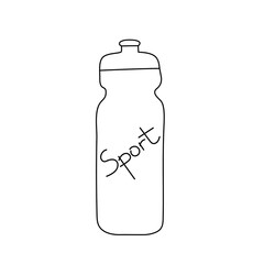 Sport water bottle. Doodle line art. Illustration of container water for sport and fitness.