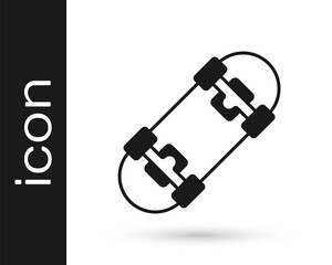 Black Skateboard icon isolated on white background. Extreme sport. Sport equipment. Vector