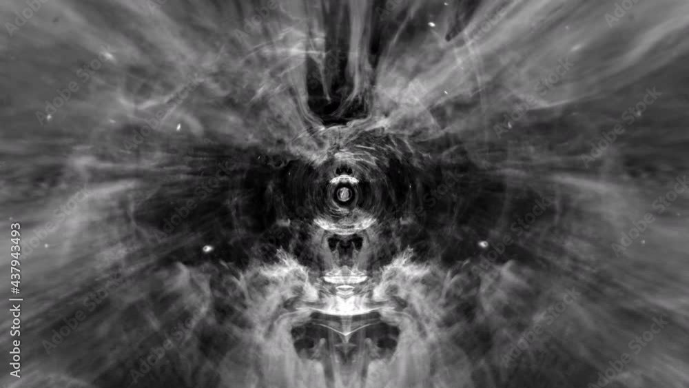 Poster hyperspace light speed space flight through black and white space time wormhole tunnel. abstract str